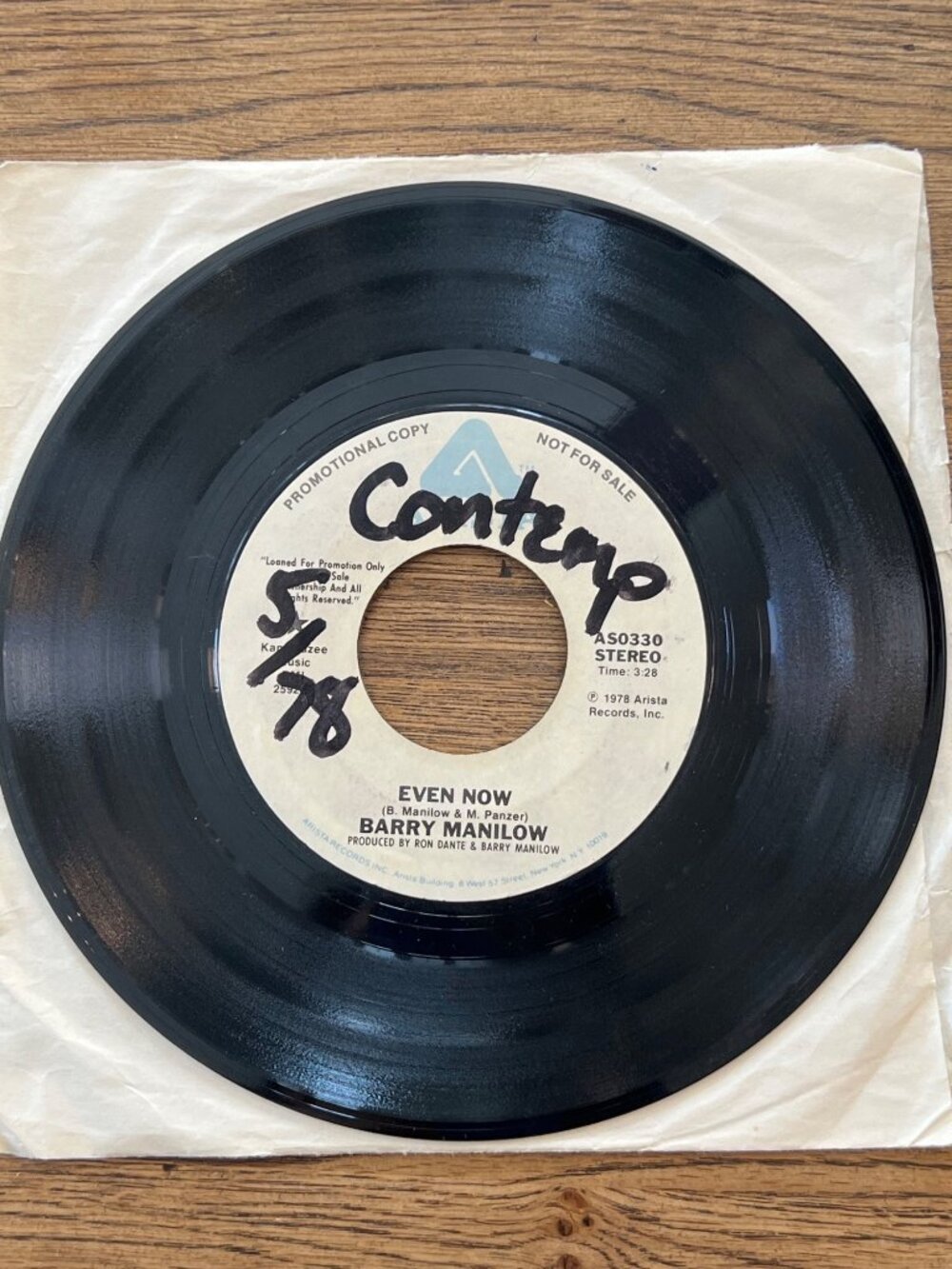 Barry Manilow - Even Now 7" Vinyl 45 Arista AS 0330 Promo Stereo/Mono 1978 Rare